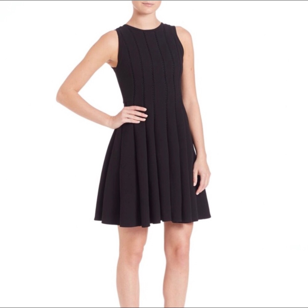 Rebecca Taylor Black Knit Fit and Flare Textured Dress Business Casual Classic